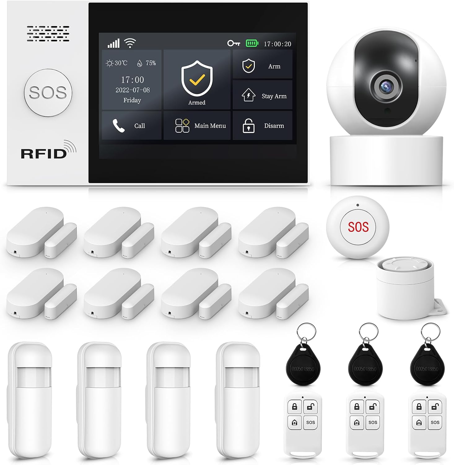 LWOHSI Alarm System for Home Security,Wireless 4.3″ Fulltouch Screen Alarm Kits with 2MP Security Camera,Mobilephone APP Alert,Door Sensors,Remote,Compatible with Alexa and Google for Villa