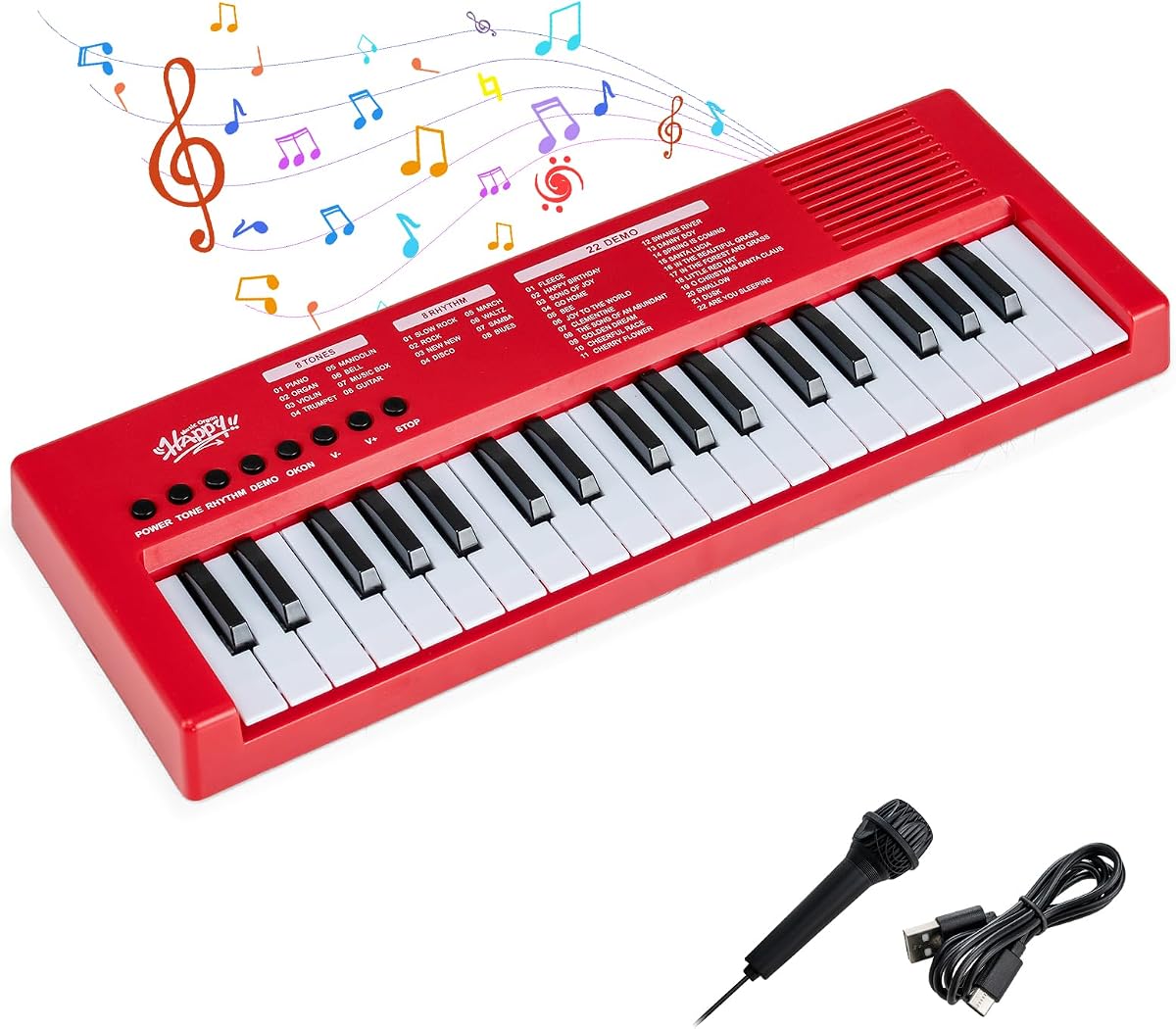 Costzon Teclado de piano para niños, 37 teclas, teclado eléctrico portátil, piano con 8 ritmos, 8 tonos y 22 demostraciones, juguete educativo de instrumento de música electrónica con micrófono para niños y niñas de más de 3 años (rojo)
