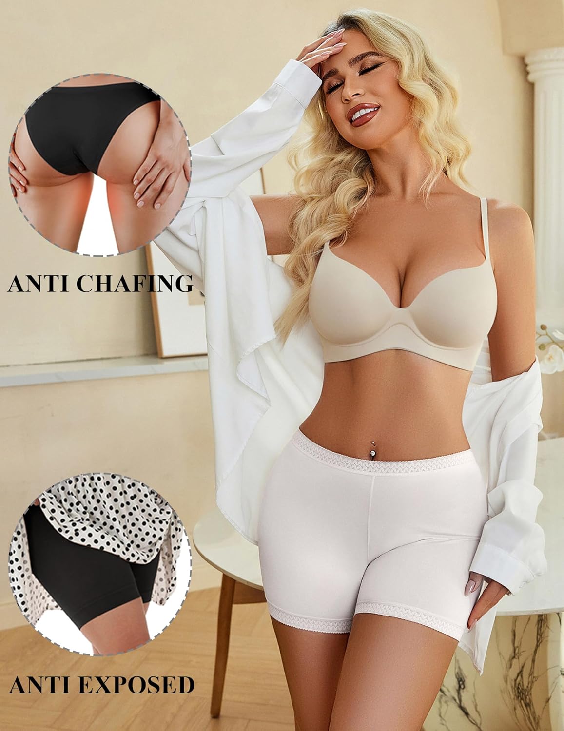 Avidlove Women's Slip Shorts for Under Dresses Seamless Under Shorts Smooth Shaping Boyshorts Panties Anti Chafing Underwear White - Image 5