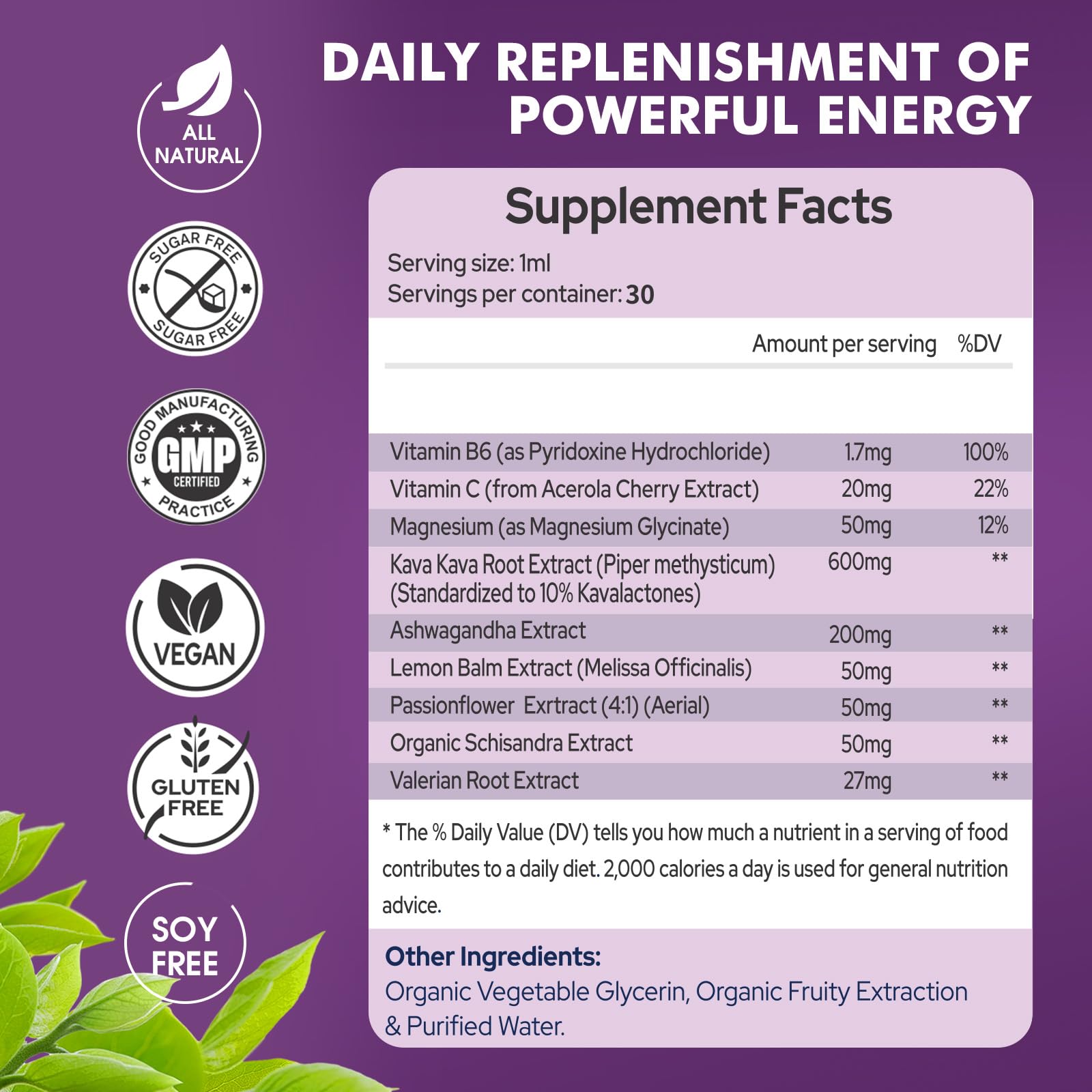 3 Pack Kava Kava Root Extract Supplement, High Concentration Kava with Ashwagandha, Lemon Balm, Valerian Root, Magnesium for Relaxation, Cognitive Support and Immune System, 1 Fl Oz — Amazon image 4