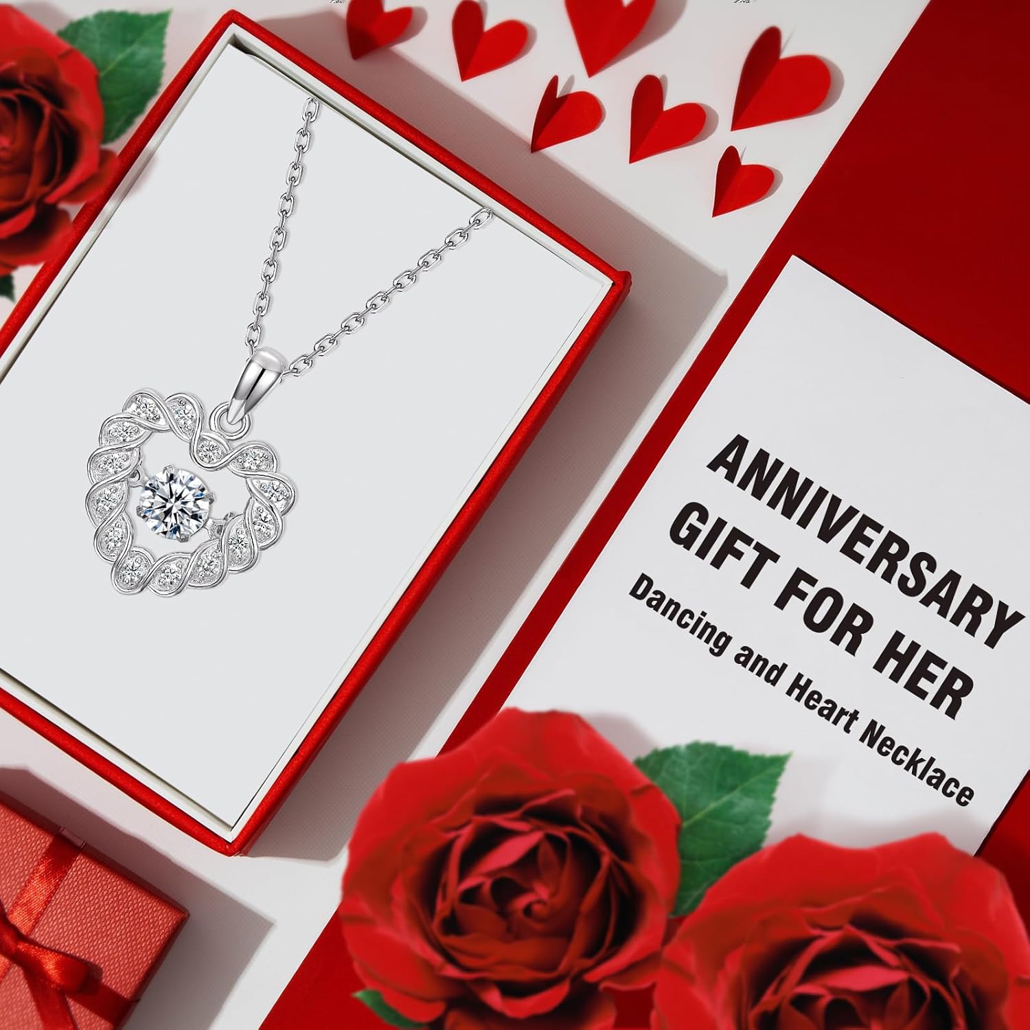 WES S925 Sterling Silver Necklace Heart Moissanite Diamond Necklace for Women - Image 4