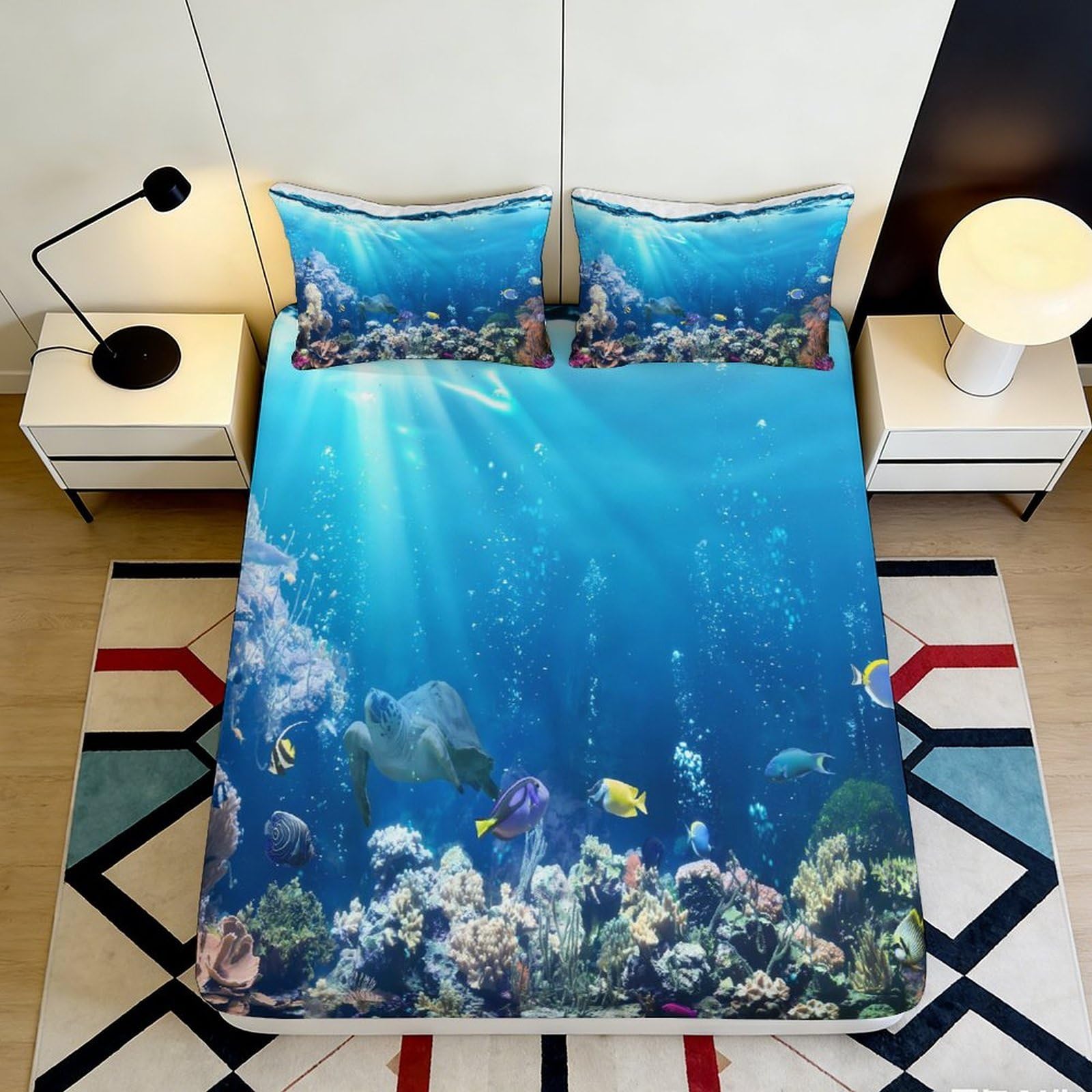 Jqzkxnhpbr Style-7 3D Printed Ocean Underwater Fitted Sheet Microfiber Breathable Reef Fish Mattress Cover For Bedroom Guest Room Decor 90X200x25cm