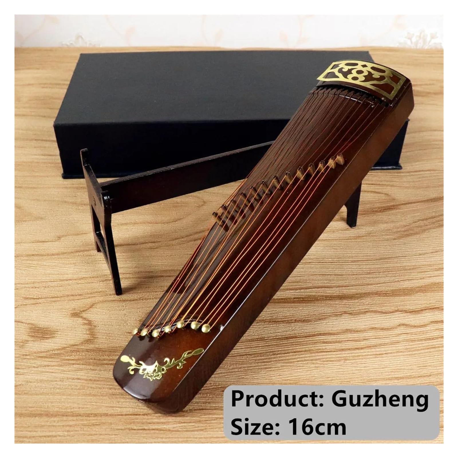 Model Mini Instrumentu Muzycznego Miniaturowy Model Guzheng Ze Stojakiem I Etui Mini Cytra Mini Chińskie Tradycyjne Ozdoby Na Instrumenty Muzyczne(12cm)