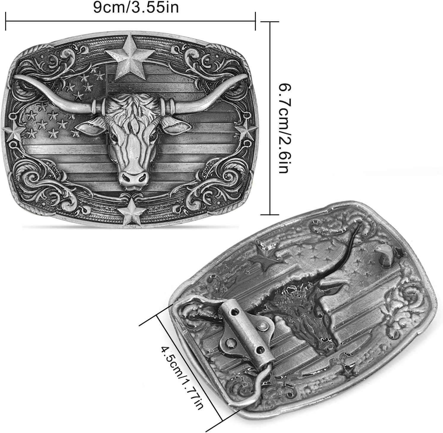 Superkred Mens Belt Buckle Western Cowboy - Texas Bull Western Belt Buckle for Men Cowboy Rodeo Country Belts Buckles - Image 2