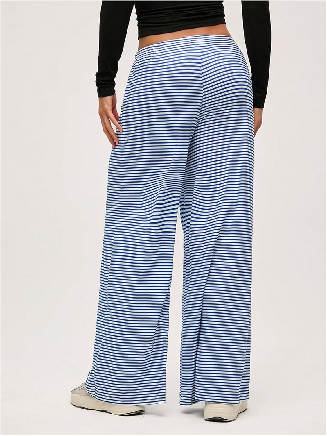 Floerns Women's Striped Wide Leg Pants Drawstring Waist Loose Long Trousers Lounge Bottoms - Image 2