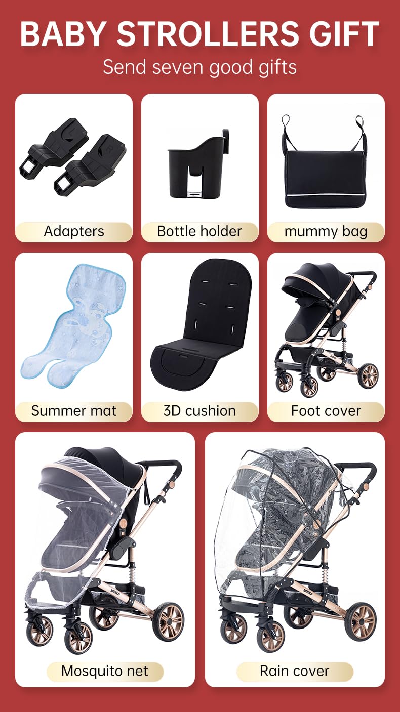 ALYIKOU Passeggino trio, combinazione passeggino 3 in 1 passeggino cittadino passeggino pieghevole di lusso con passeggino ad alta vista portatile con neonato passeggino
