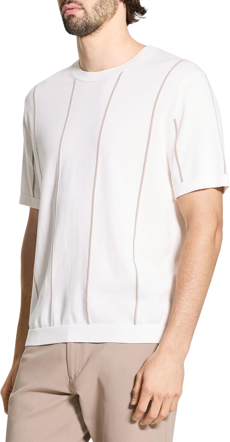 Theory Mens Short Sleeve Crewneck Stripe in Tactile Cotton - Image 2
