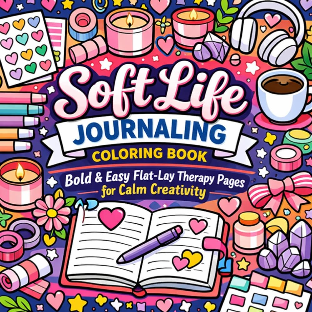 Soft Life Journaling Coloring Book: Bold & Easy Flat-Lay Therapy Pages for Calm Creativity