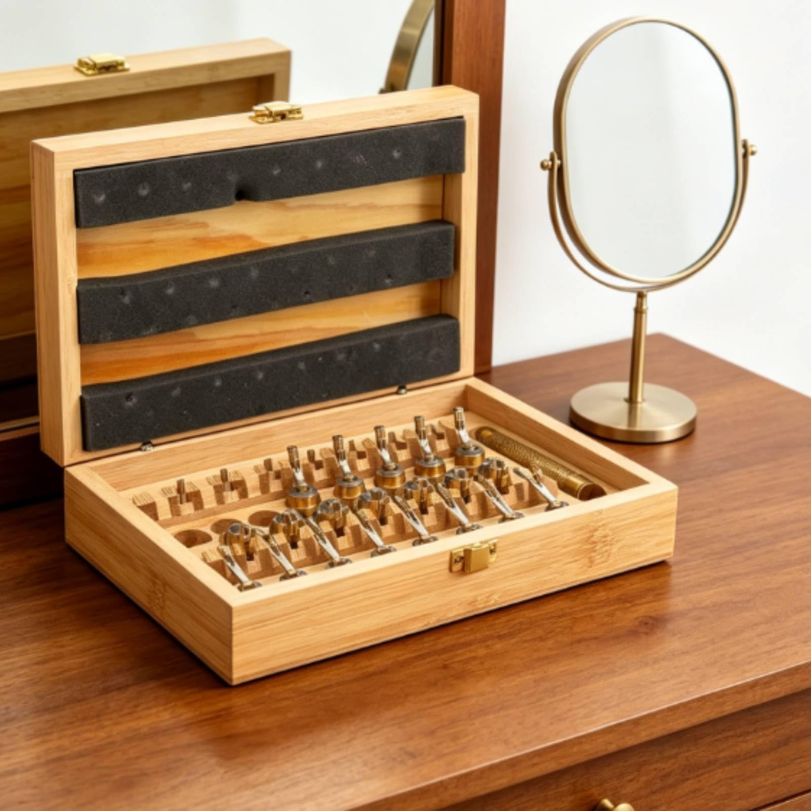 Harilla Watch Repair Winder Set Chiavi Carica Orologio Set Avvolgitori Chiave Ottone Strumento Manuale Custodia Legno Bambù con Scomparti per Manutenzione Orologi E Tasca Banco Lavoro Fai da Te
