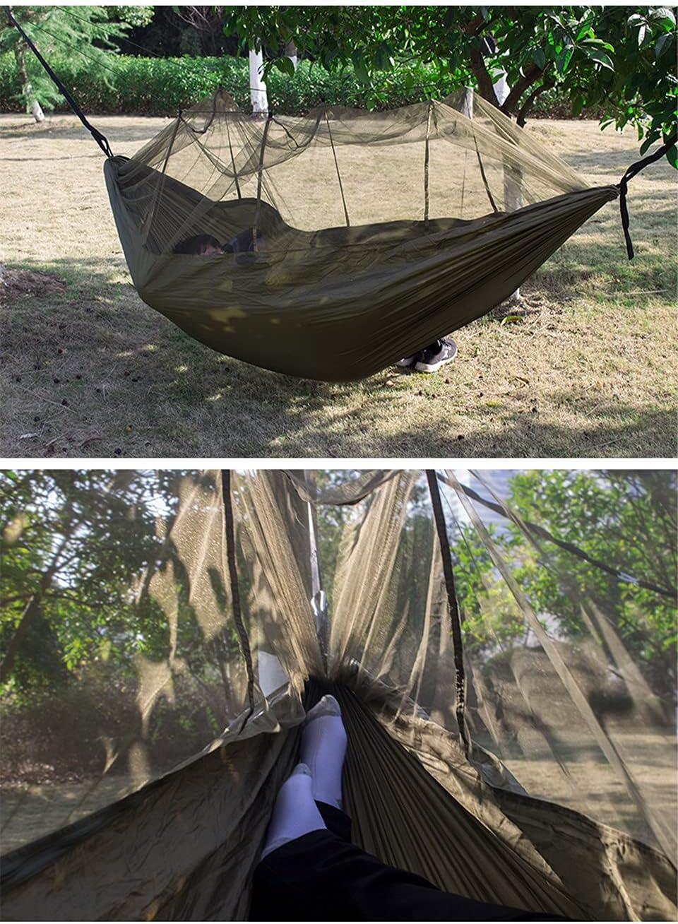 Camping Hammock Swing with Mosquito nets Double Hammock Ultra Light Outdoor Hunting Travel Portable Hammock Tent Sky Blue and Blue