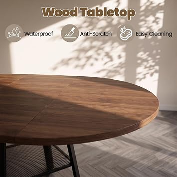 Round Dining Table, 108–148 cm Wooden Extendable Kitchen Table (Style 4)
