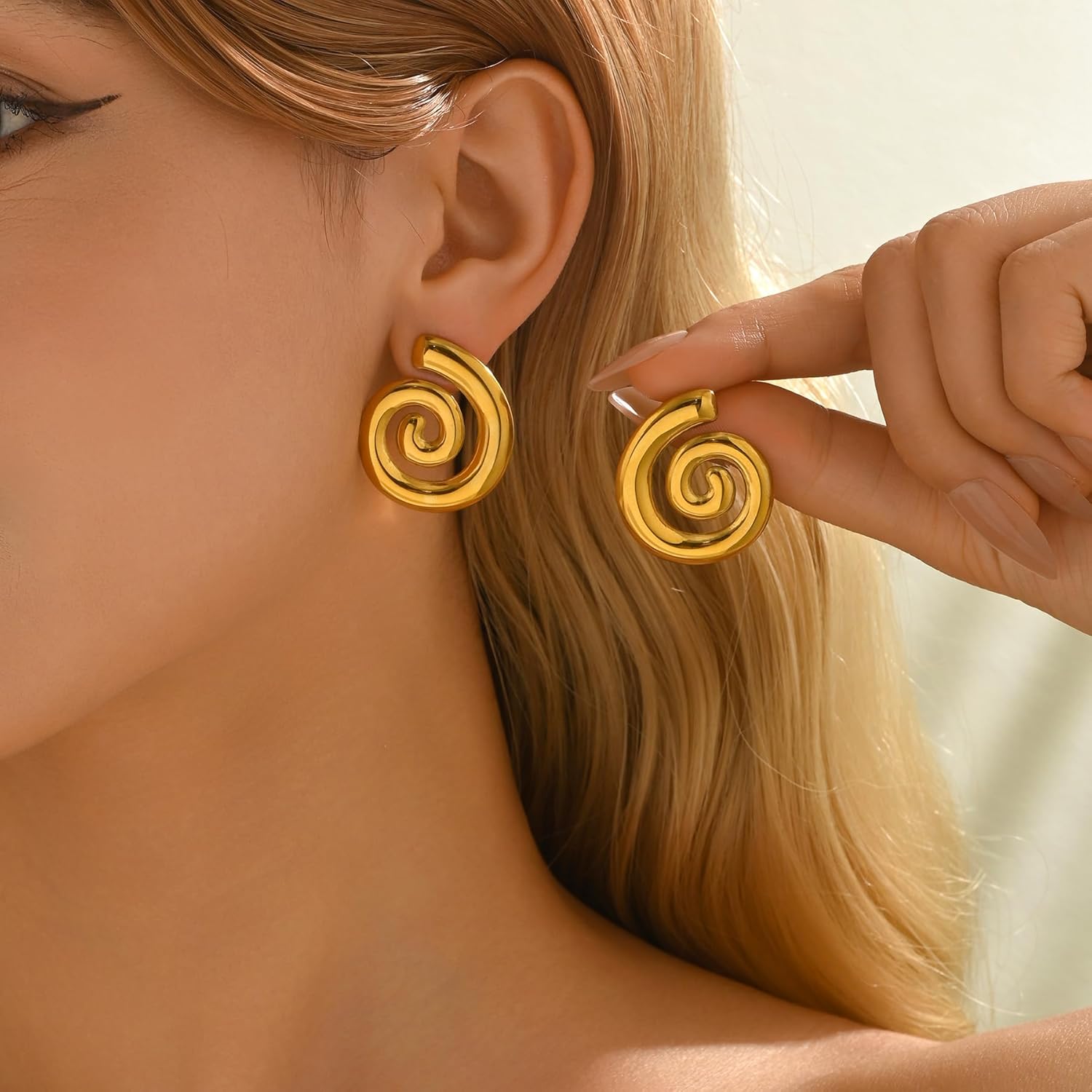 18K Gold Plated Irregular Geometric Spiral Earrings for Women Round Swirl Starfish Chunky Vintage Stud Earrings Statement Trendy Summer Holiday Earring Jewelry - Image 3