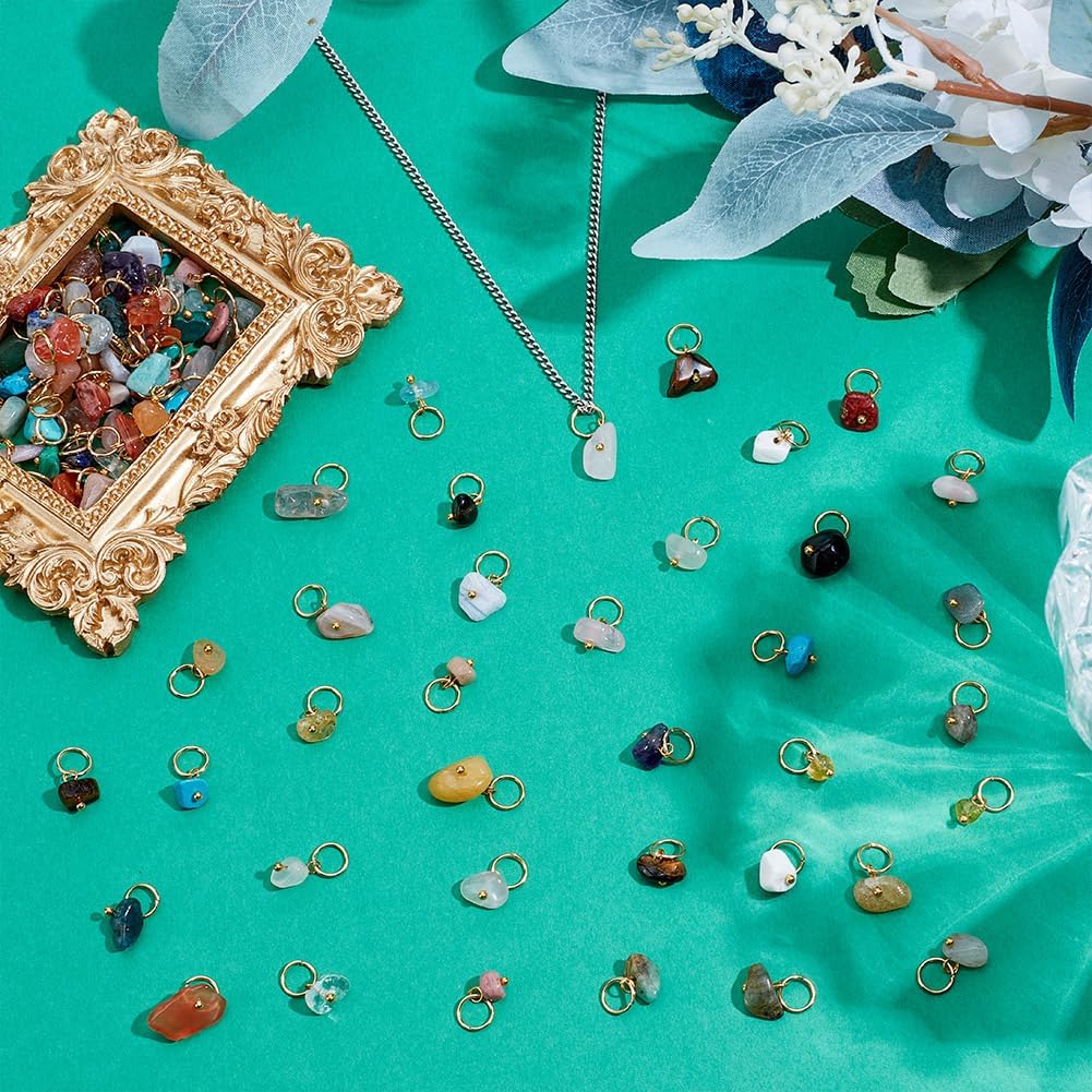 120Pcs Natural Stone Charms 30 Styles Nuggets Gemstone Chip Charms Small Gemstone Dangle Pendant with Stainless Steel Jump Ring for Jewelry Making - Image 4