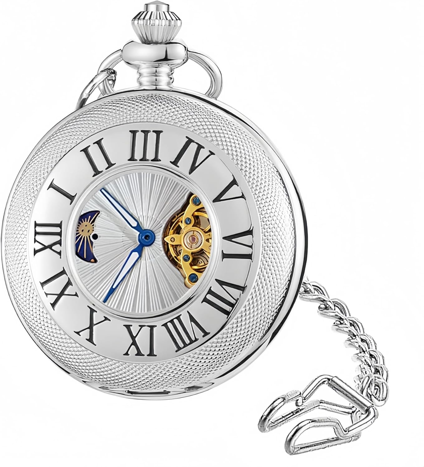 OBTAIN Vintage Pocket Watches for Men Mechanical Pocket Watch with Chain Dad Mom Gifts for Mother Father Birthday Gifts Imitated Tourbillon Watches, Moon Phase Pocket Watches