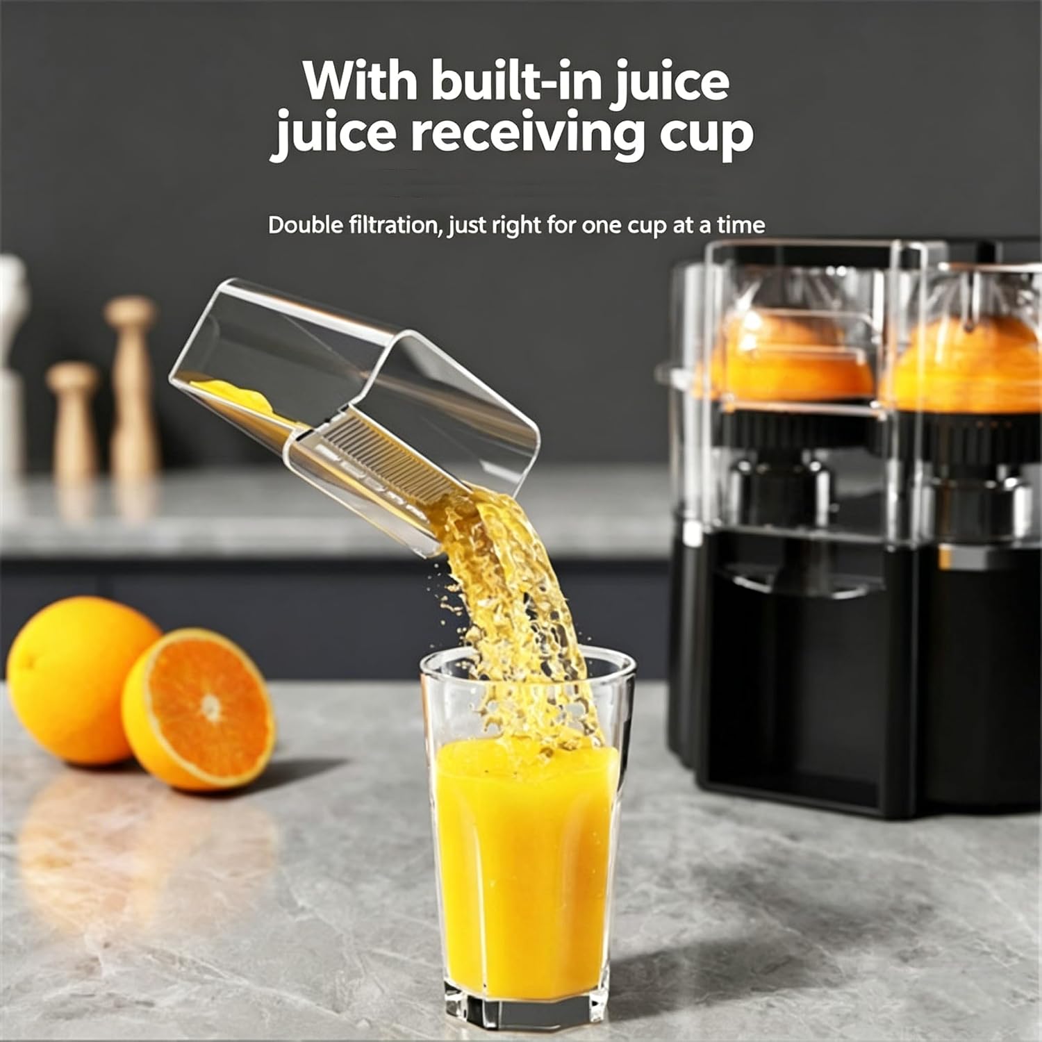 Dual-Head Automatic Citrus Juicer, 2-Speed Dual-Head Electric Citrus Juicer, 2 in 1 Electric Citrus Juicer with Built-In Cutter and Cleaning Brush, One Button Orange Lemon Lime (White)