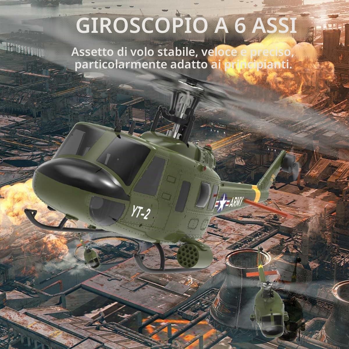 Lunaro UH-1 Huey RC elicottero con GPS, YU XIANG F07-V elicottero militare scala 1/34 per adulti, drone interno esterno con stabilizzatore e motori potenti