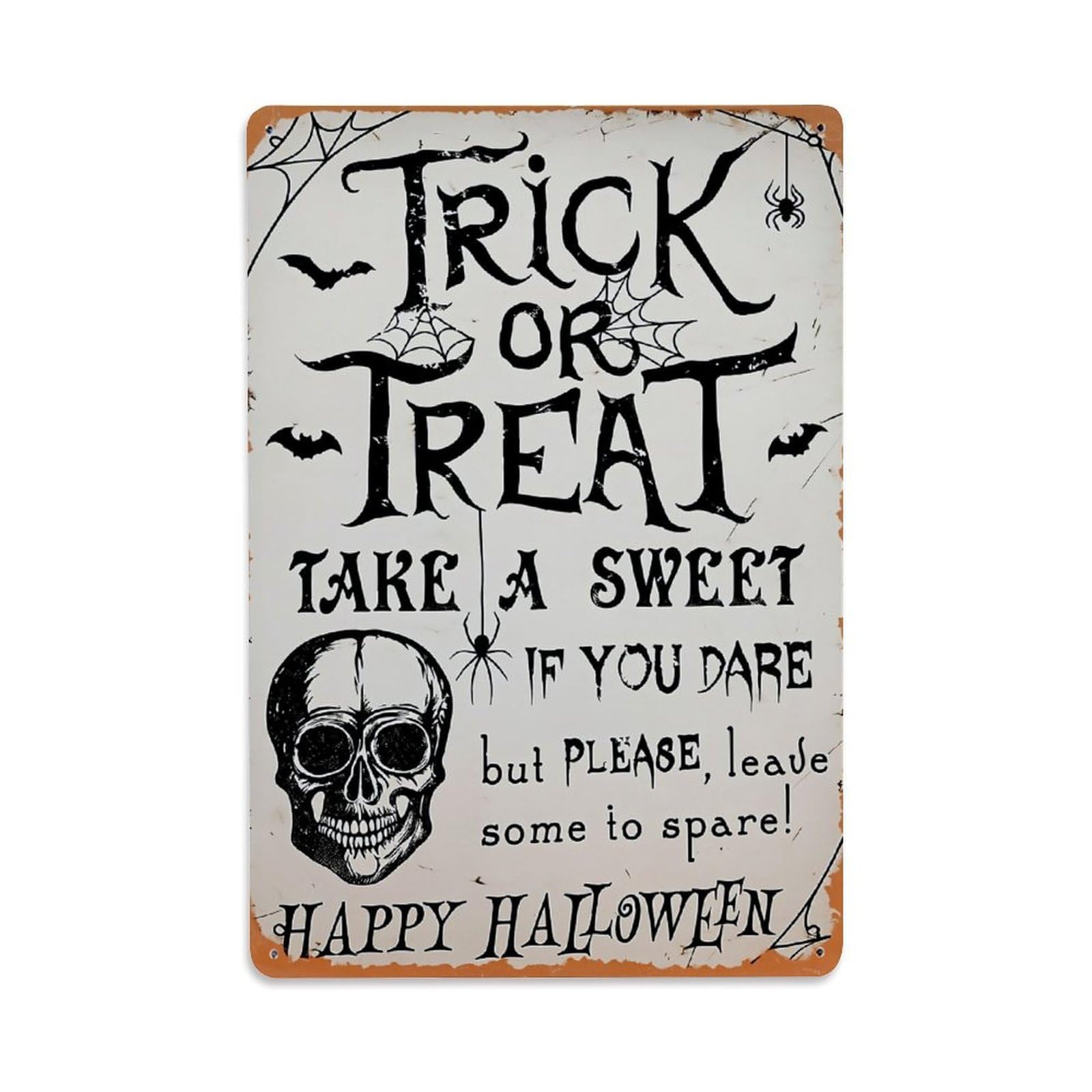 Trick Or Treat Sign With Skull Retro Metal Tin Sign, Vintage Decor Art Poster for Bar, Home, Man Cave, Kitchen, Laundry Room Gift 8x12Inch