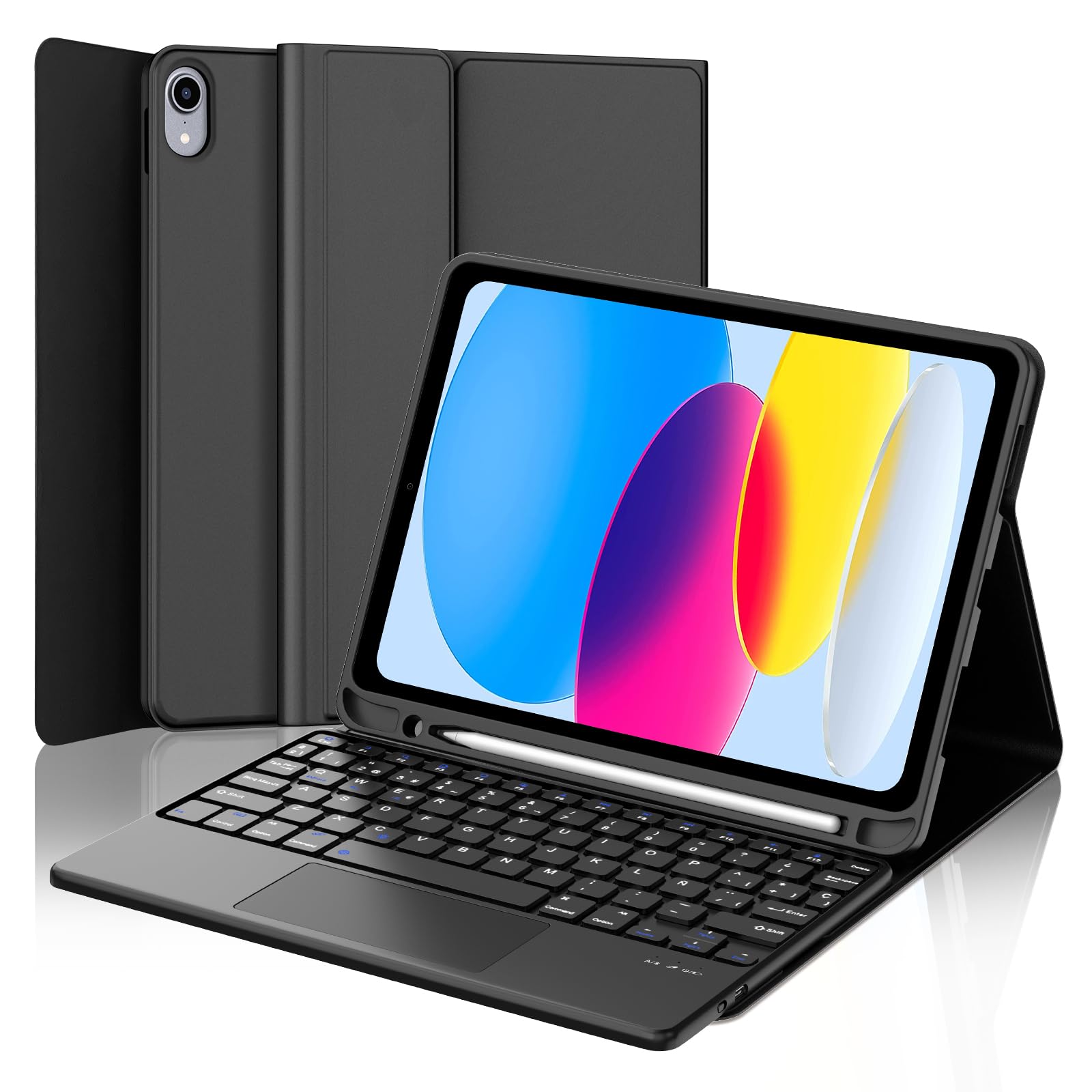 FOGARI Keyboard Case with Touchpad for iPad A16 11 Generation 11 Inch 2025/10 Generation 10.9 Inch 2022, [Spanish Ñ] Bluetooth Keyboard with Trackpad for iPad 11th/10th Generation, Black