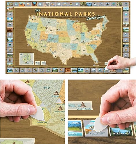 National Park Travel Quest - Póster de mapa para rascar | Incluye herramienta para rascar (16 x 28 pulgadas) ACTUALIZADO OTOÑO 2024