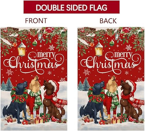 Miniatura 6 de BLKWHT Bandera de jardín de perros de Navidad de 12 x 18 pulgadas, vertical, de doble cara, para invierno, vacaciones, decoración exterior, bandera