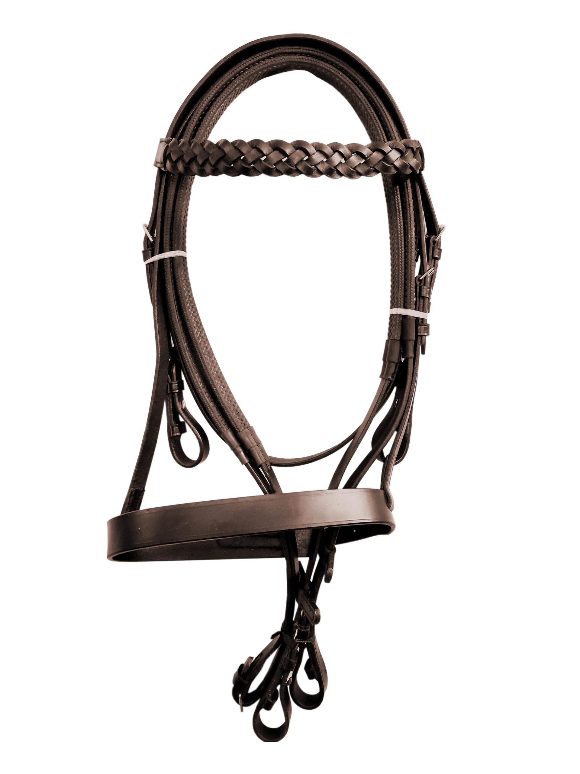 Genuine Leather Hunter Bridle Plaited/Braided Headband Browband Grip Rubber Reins SS Fittings Black Brown