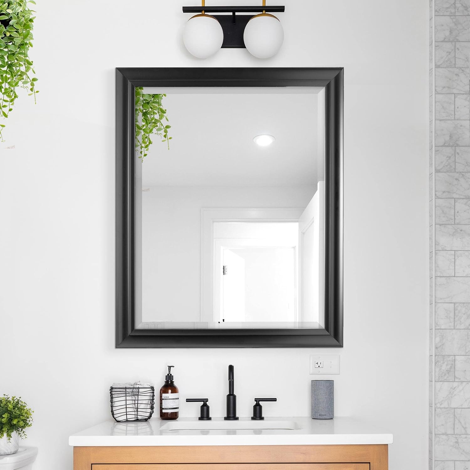 Black Framed Rectangular Beveled Wall Mirror 26" x 32"