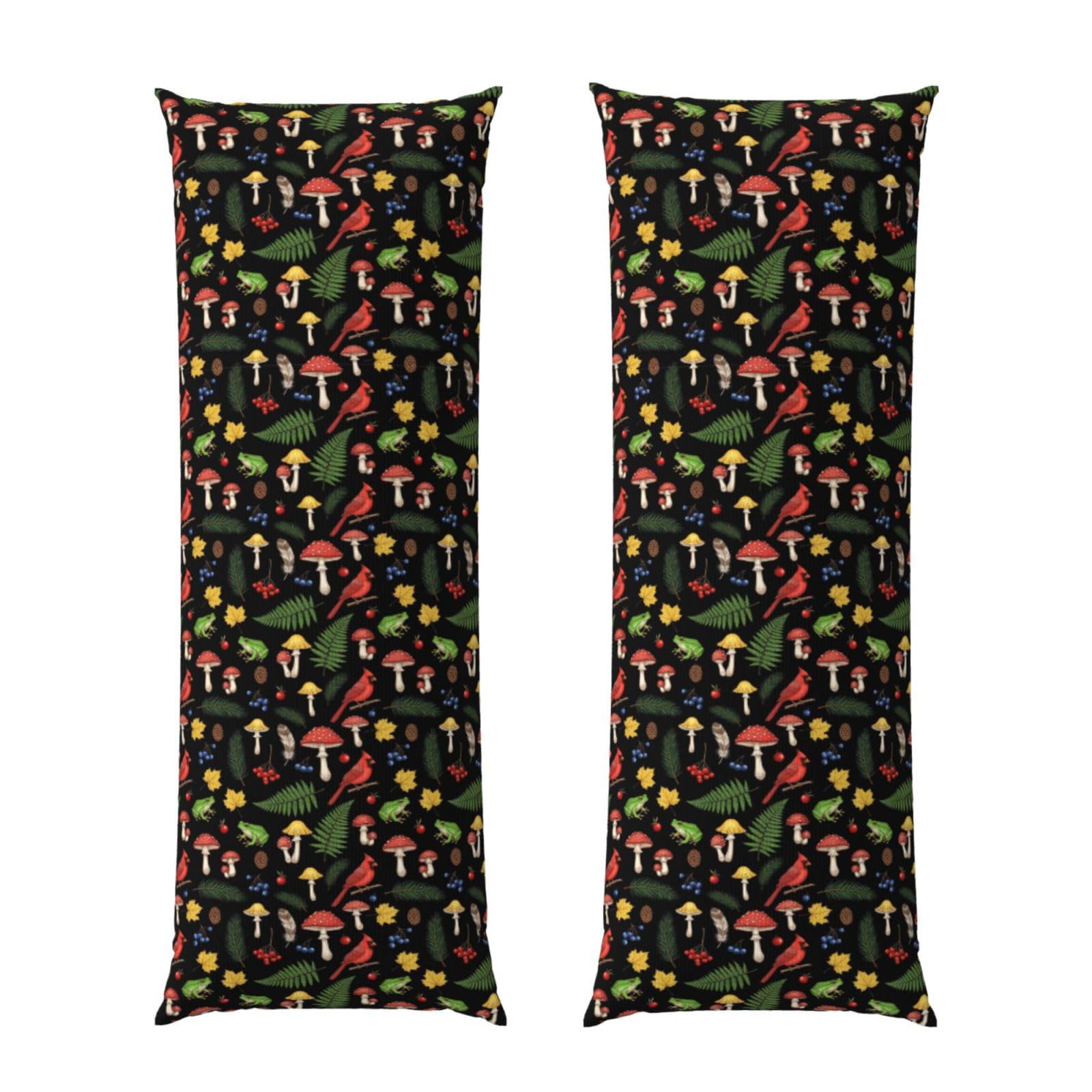Body Pillow Case 20x60 Inch, Autumn Fall Leaves Frog Red Mushroom, Zippered Cozy Pillow Cover, Softffy Fabric, Comfortable Protector for Bedroom Couch Sofa