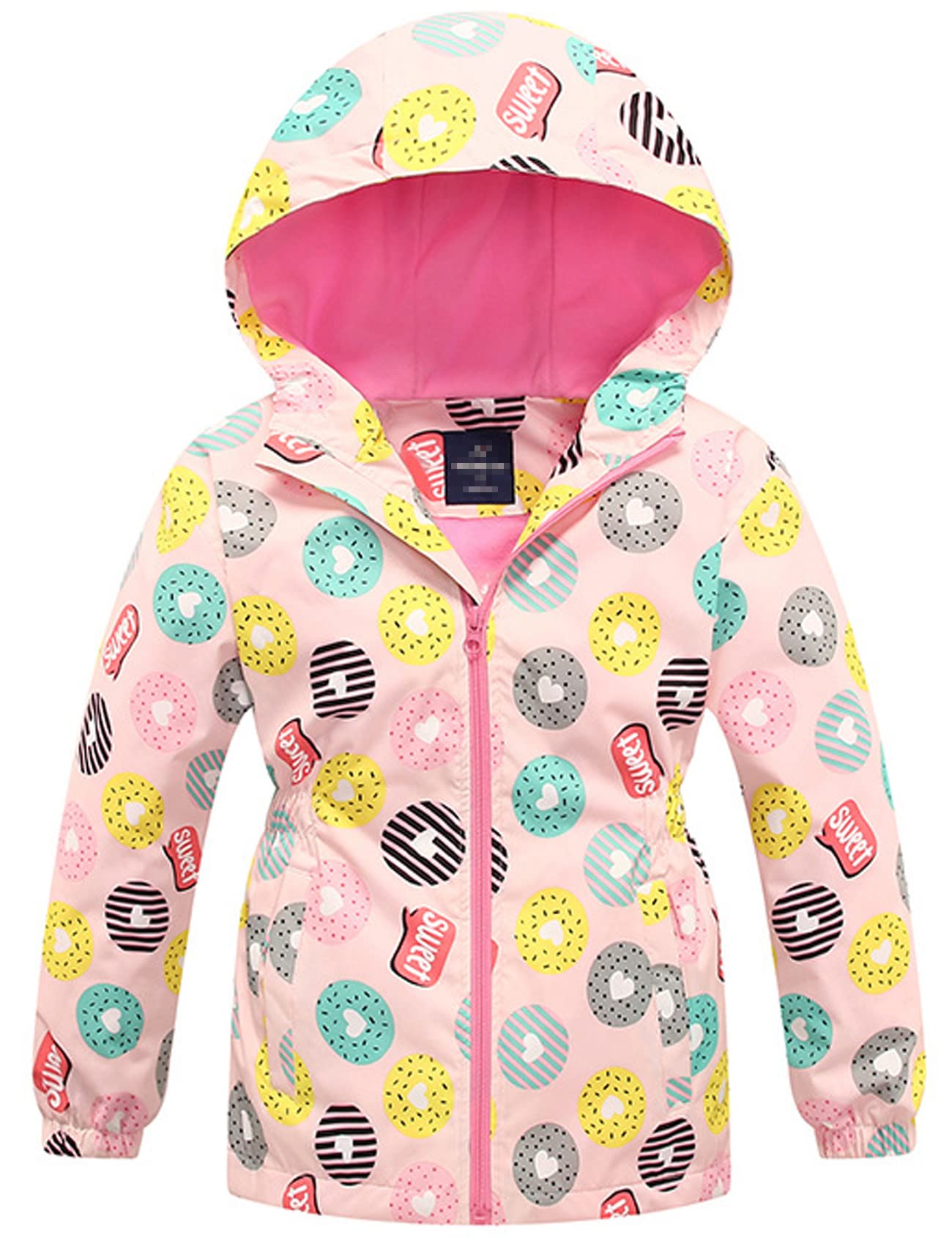 NERBEY Boys Girls Rain Jackets Lightweight Waterproof Hooded Raincoats Windbreakers for Kids(Doughnut,4-5Y)