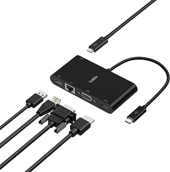 Belkin USB-C Multimedia Adapter (VGA, 4K HDMI, USB 3.0, USB-C Hub with Ethernet Port) 100W Direct Transmission Power for MacBook Pro, iPad Pro, Surface Pro, Chromebook and more