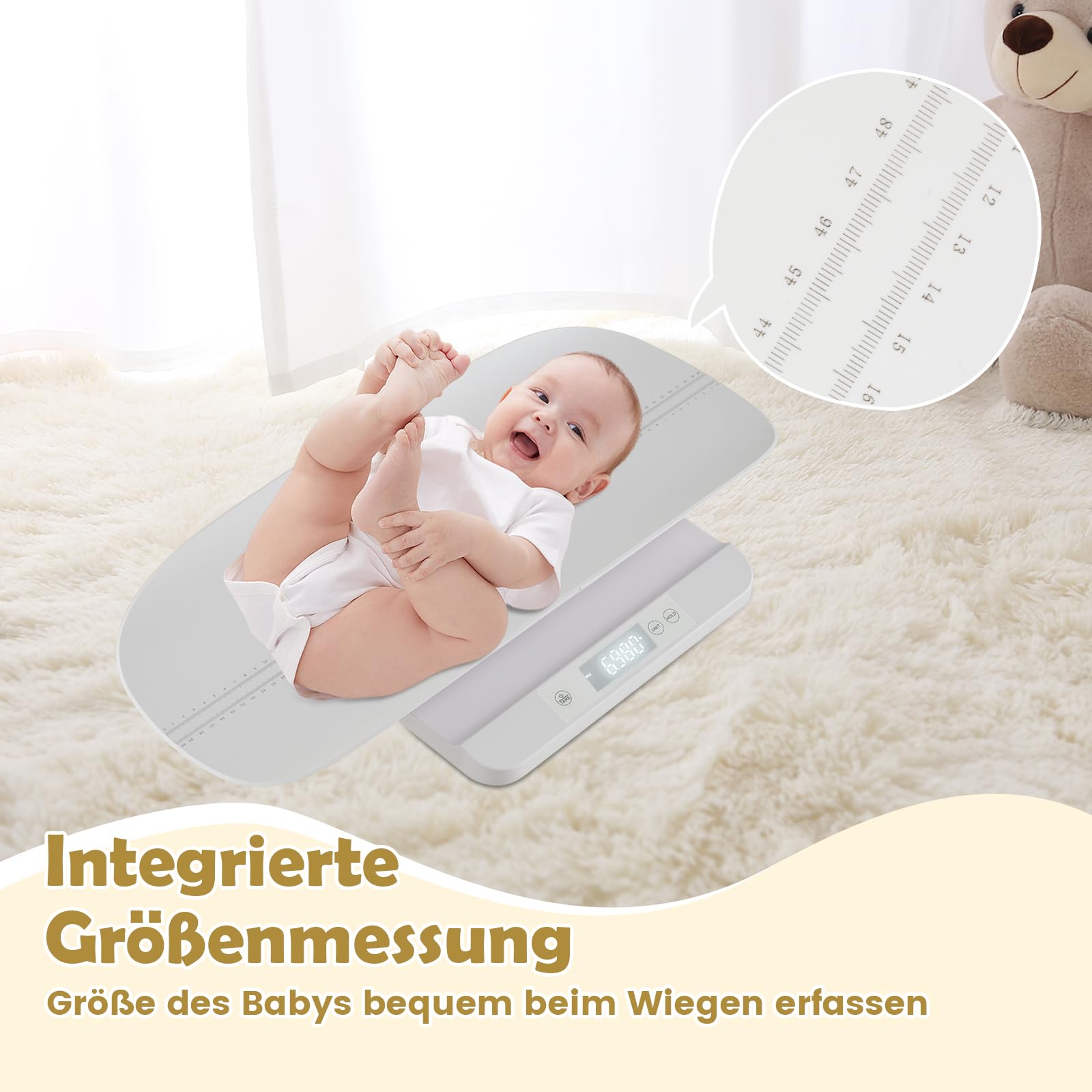 COSTWAY Babywaage digital, 50 g bis 150 kg, Kinderwaage mit abnehmbarem Tablett, Säuglingswaage mit LED-Anzeige, 5 Messmodi & Tarafunktion, Dititalwaage, Tierwaage für Baby, Erwachsene