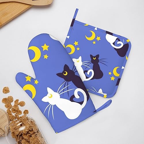 Miniatura 20 de Juego de guantes de horno y soportes para ollas con patrón de videojuegos retro, resistentes al calor, antideslizantes, de silicona, con guantes