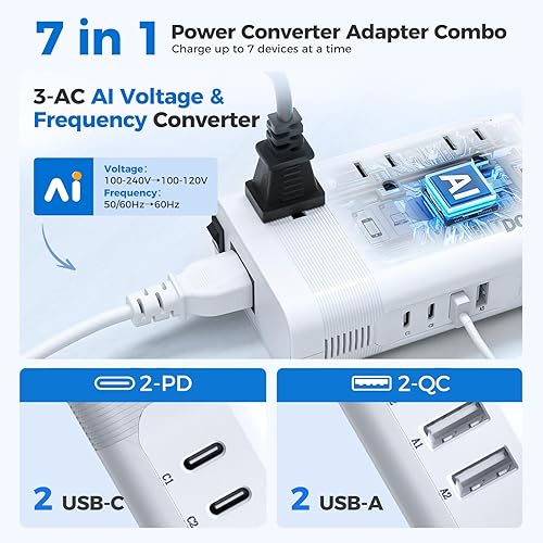 Miniatura 4 de DOACE Convertidor de 220 V a 110 V para viajes europeos - Convertidor de voltaje de 350 W de EE. UU. a Europa con 4 cargadores QC+PD para usar