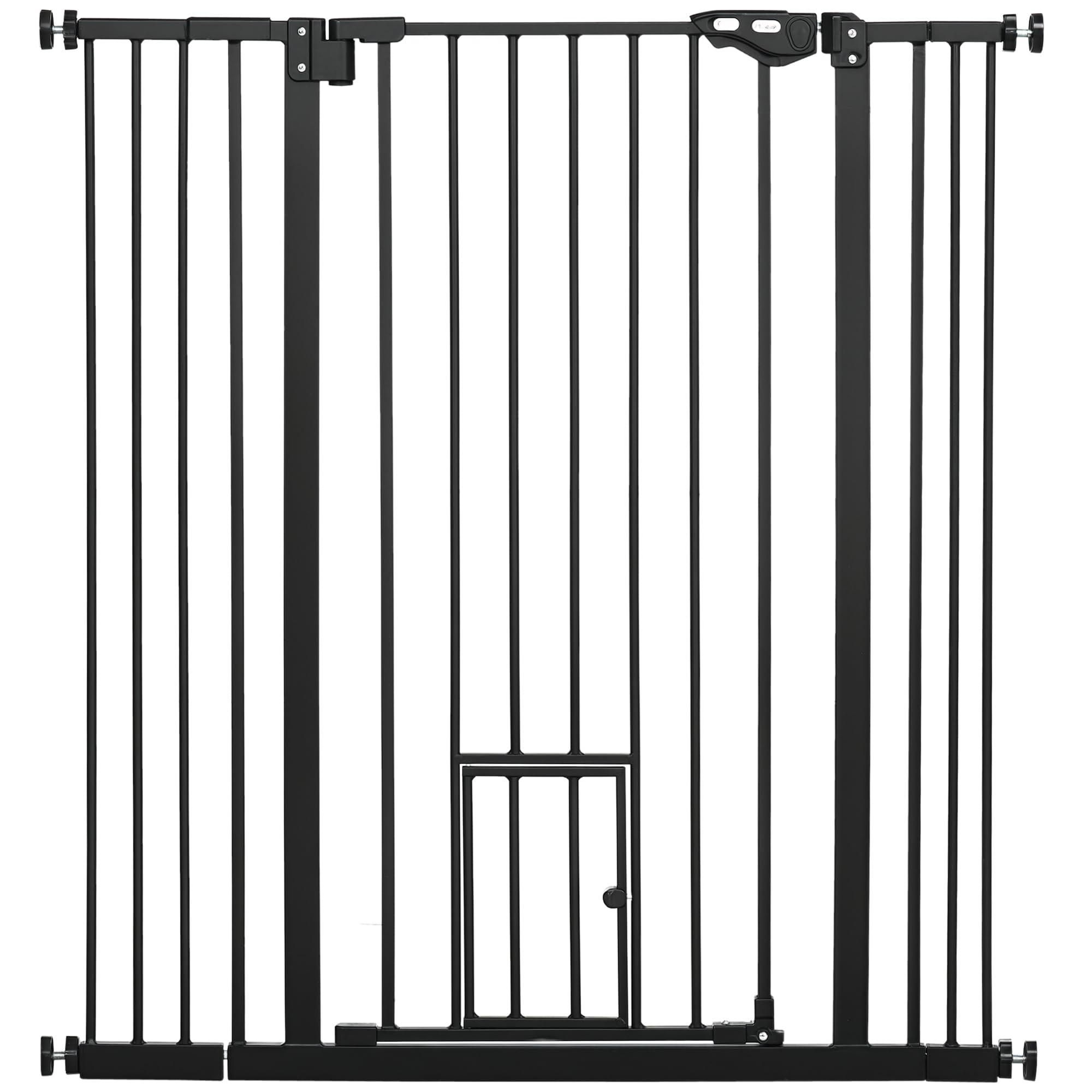 PawHut Extra Tall Dog Gate - 104cm H x 74-101cm W - Black - Cat Flap Included