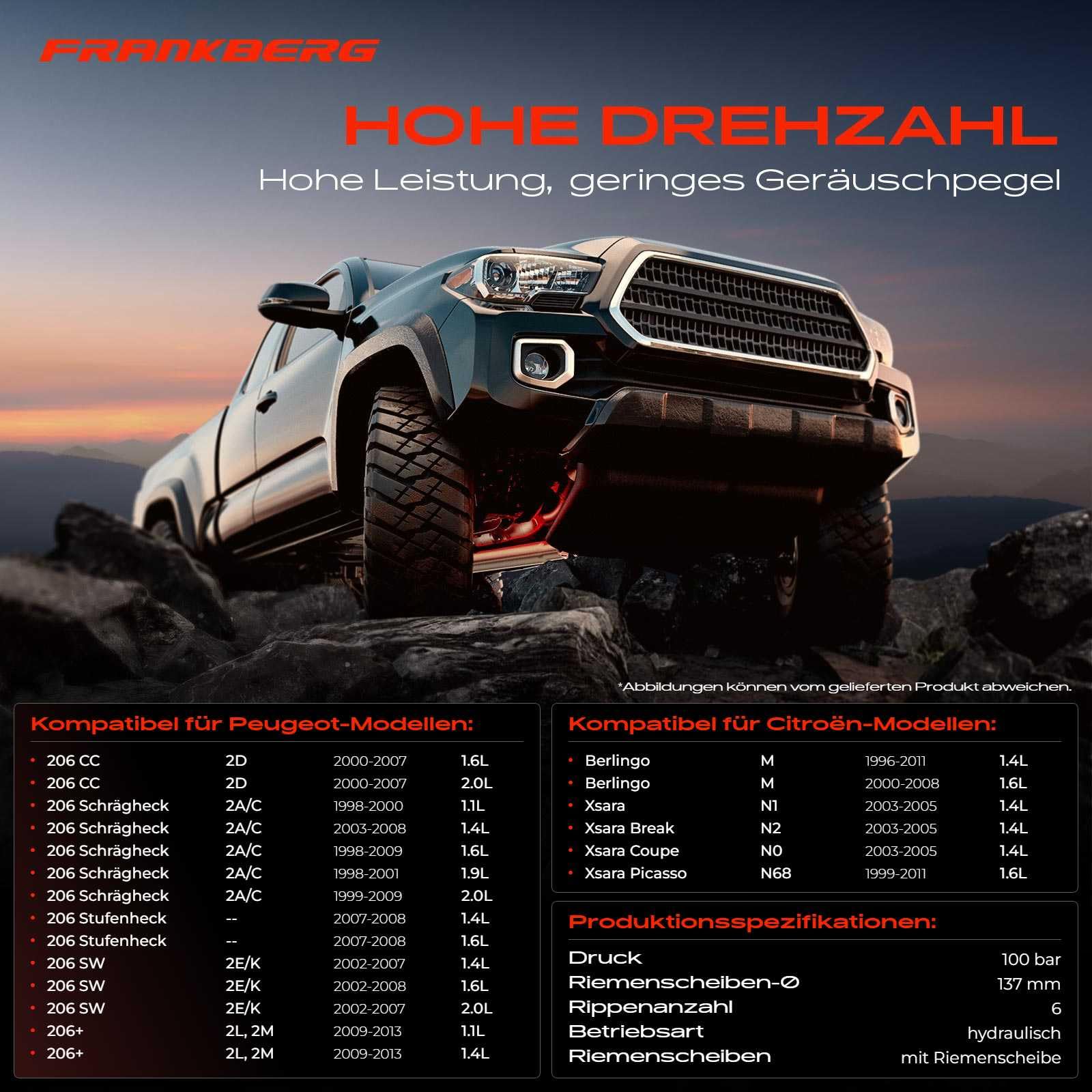 Frankberg Bomba de la dirección asistida Compatible con 206+ 2L 2M 206 CC 2D 206 Compacto 2A/C Berlingo/Berlingo First MPV GFK GJK MF Berlingo/Berlingo First Furgoneta/MPV M Replace# 4007AR