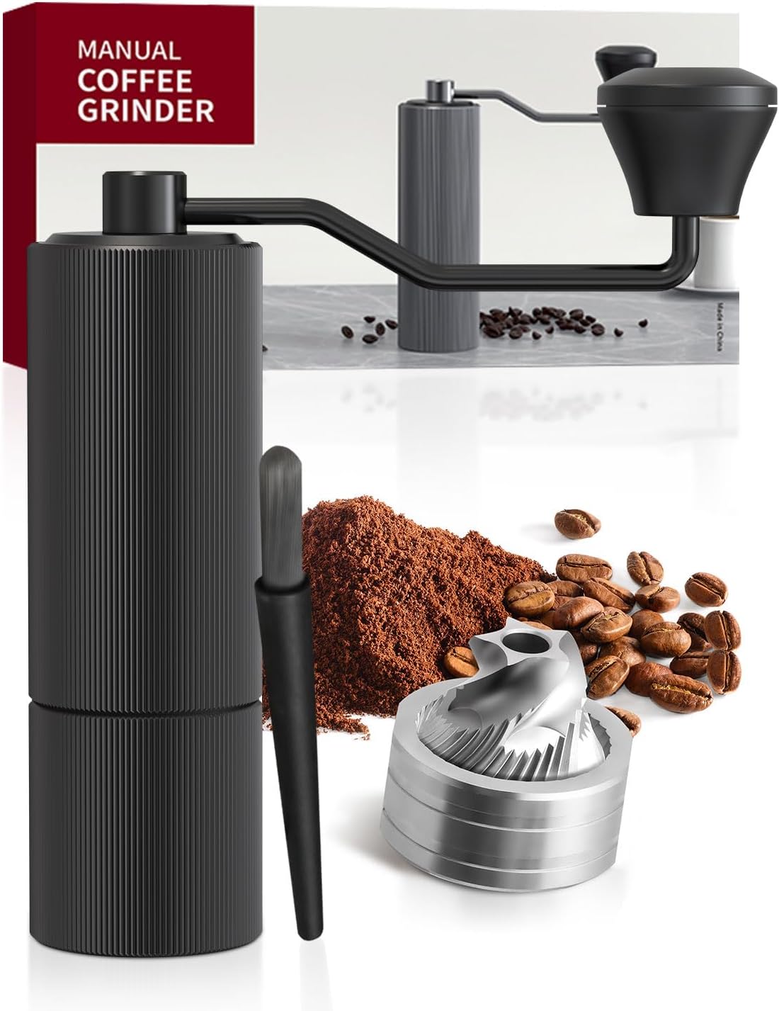 Manual Coffee Grinder,Hand Coffee Grinder with 30 Adjustable Settings,CNC 420 Stainless Steel Espresso Conical Burr-Portable Multi-Bearing Design for Pour Over,French Press & Moka pots