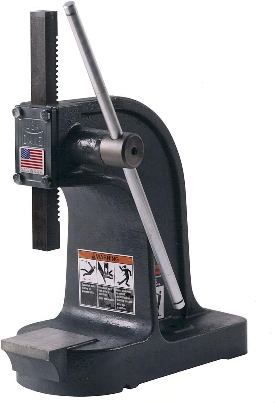 Dake X Model Single Leverage Arbor Press with Solid Plate, 1 Ton Capacity, 4.5" Maximum Working Height, 4.25" Length x 9.5" Width x 9" Height