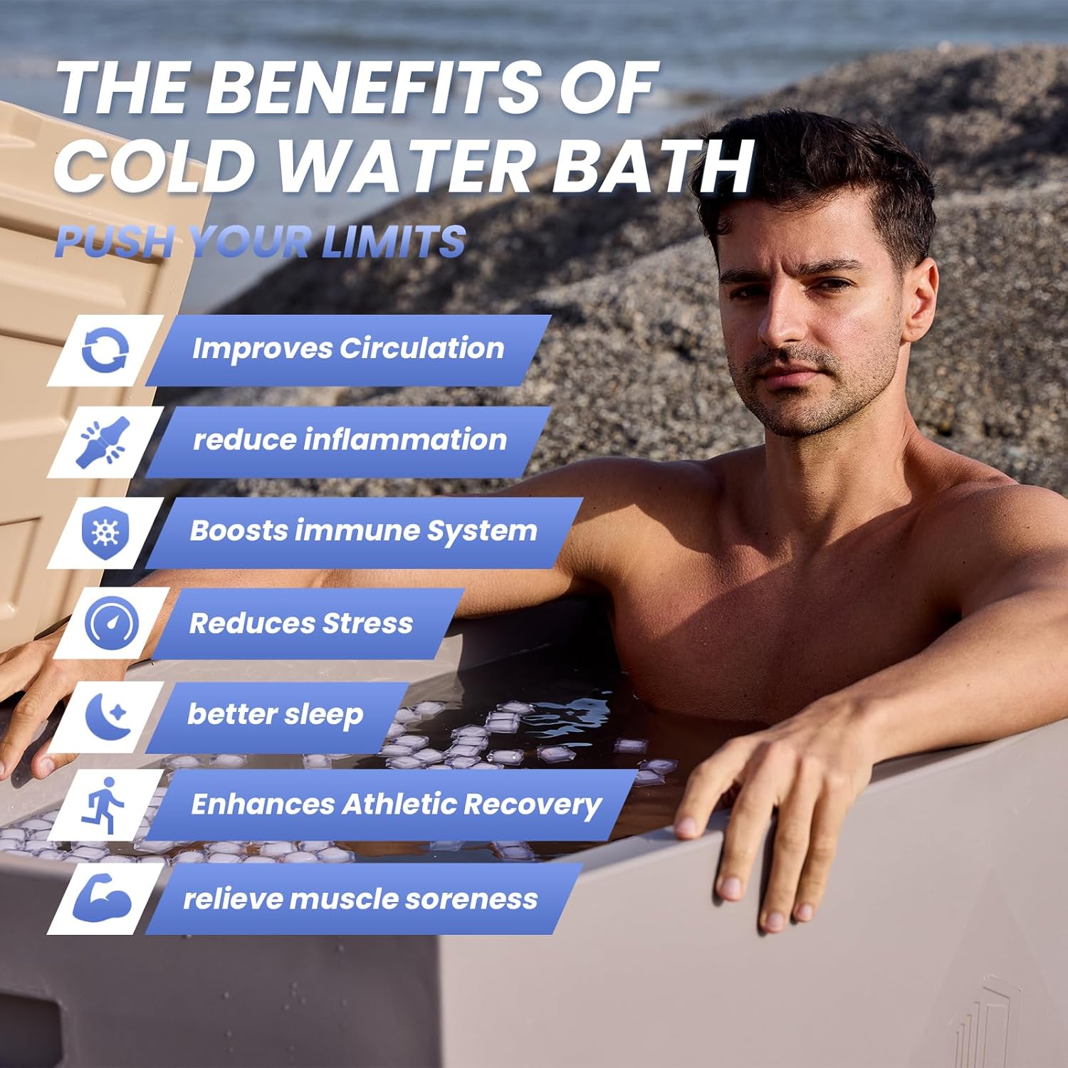 ICECON Professional Cold Plunge Tub - Heavy-Duty Rotomolded Ice Bath for Athletes, Includes 4 Ice Block Molds, Thermal Insulated Design for Gym/Home/Outdoor Use, Compatible with Water Chillers