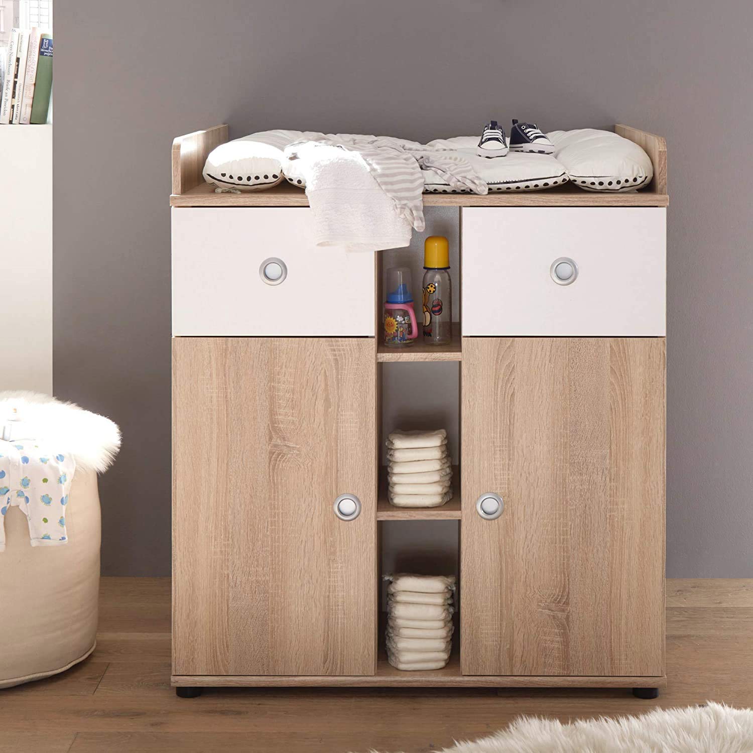 AVANTI TRENDSTORE Werni Fasciatoio in legno laminato colore quercia Sonoma/bianco