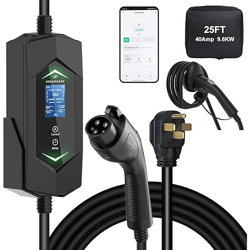 40A Level 2 EV Charger,9.6KW Fast Charging,(WiFi APP/Plug-Play),240V NEMA 14-50 Plug,25ft ETL Listed Cable/J1772 Connector,Adjustable Current 6A-40A,Delay Timer,Portable Ev Charging Station