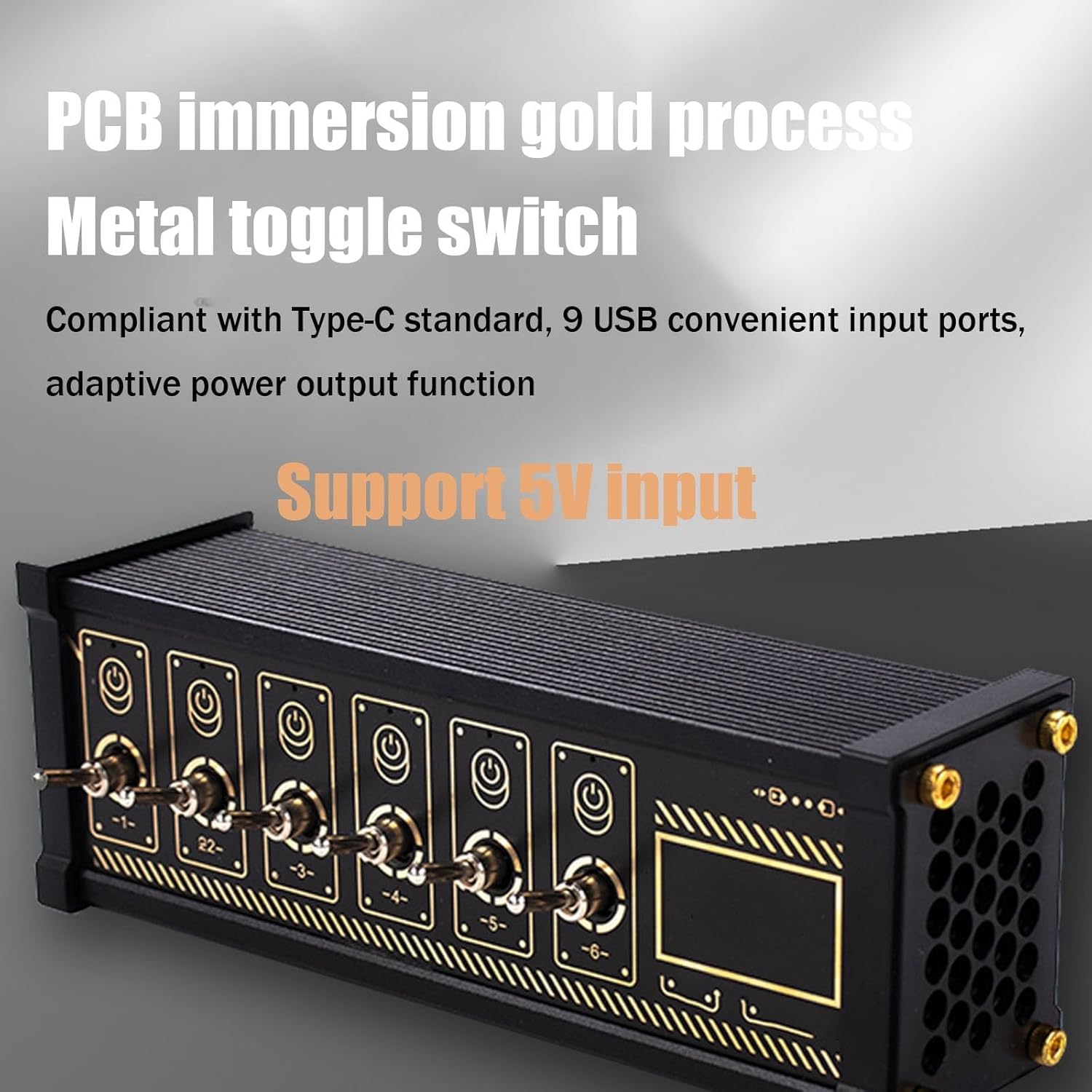 6-portowy rozdzielacz USB-c, 6-portowy przełącznik USB z niezależnym sterowaniem, funkcją sterowania głosem, 9 wygodnych portów USB wejściowych, do telefonów, tabletów i urządzeń.