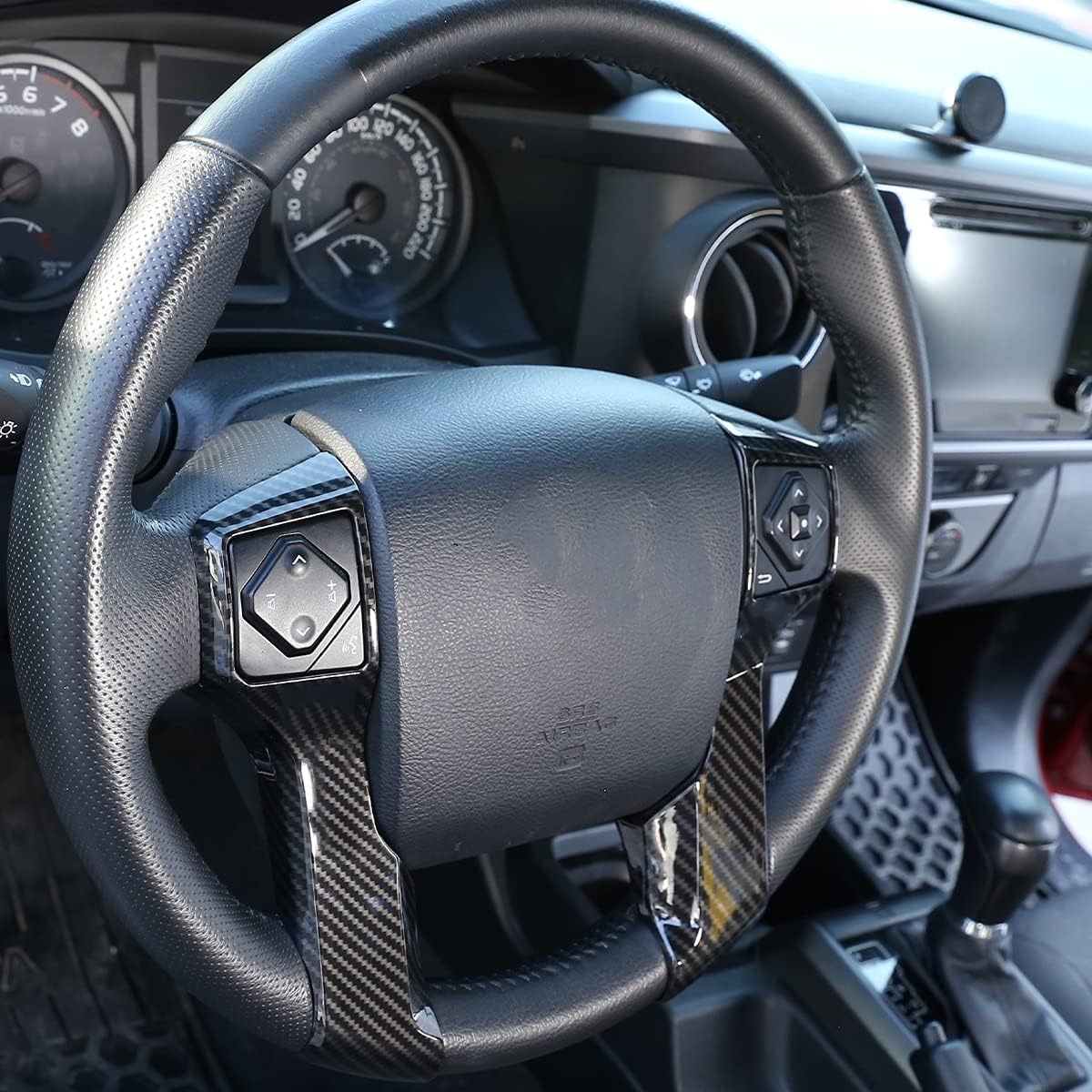Steering Wheel Button Cover Trims Stickers Fit for Toyota Tacoma 2014-2020 Tundra 4Runner 2010-2019 4Runner 4WD N280 2014-2019 (Carbon Fiber Style, 1+1 Holes Style)