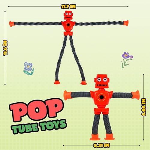Miniatura 3 de Ochine Paquete de 4 juguetes robóticos telescópicos con ventosa, juguetes para ansiedad que cambian de forma para niños pequeños, tubos de