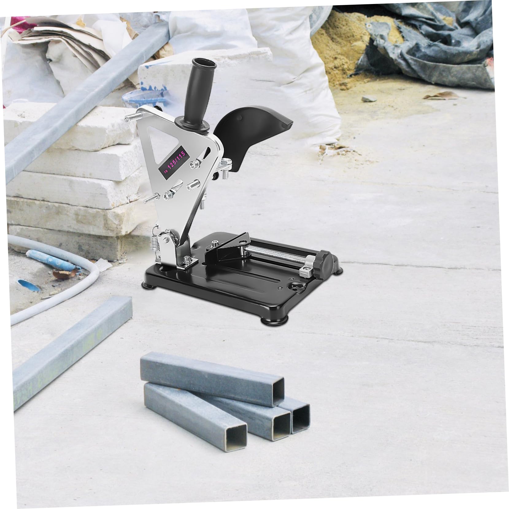 jojofuny Soporte Ajustable para Corte y Rectificado Seguro de Metales para Amoladora Angular de 100-125mm Base de Hierro Fundido y Cubierta Protectora
