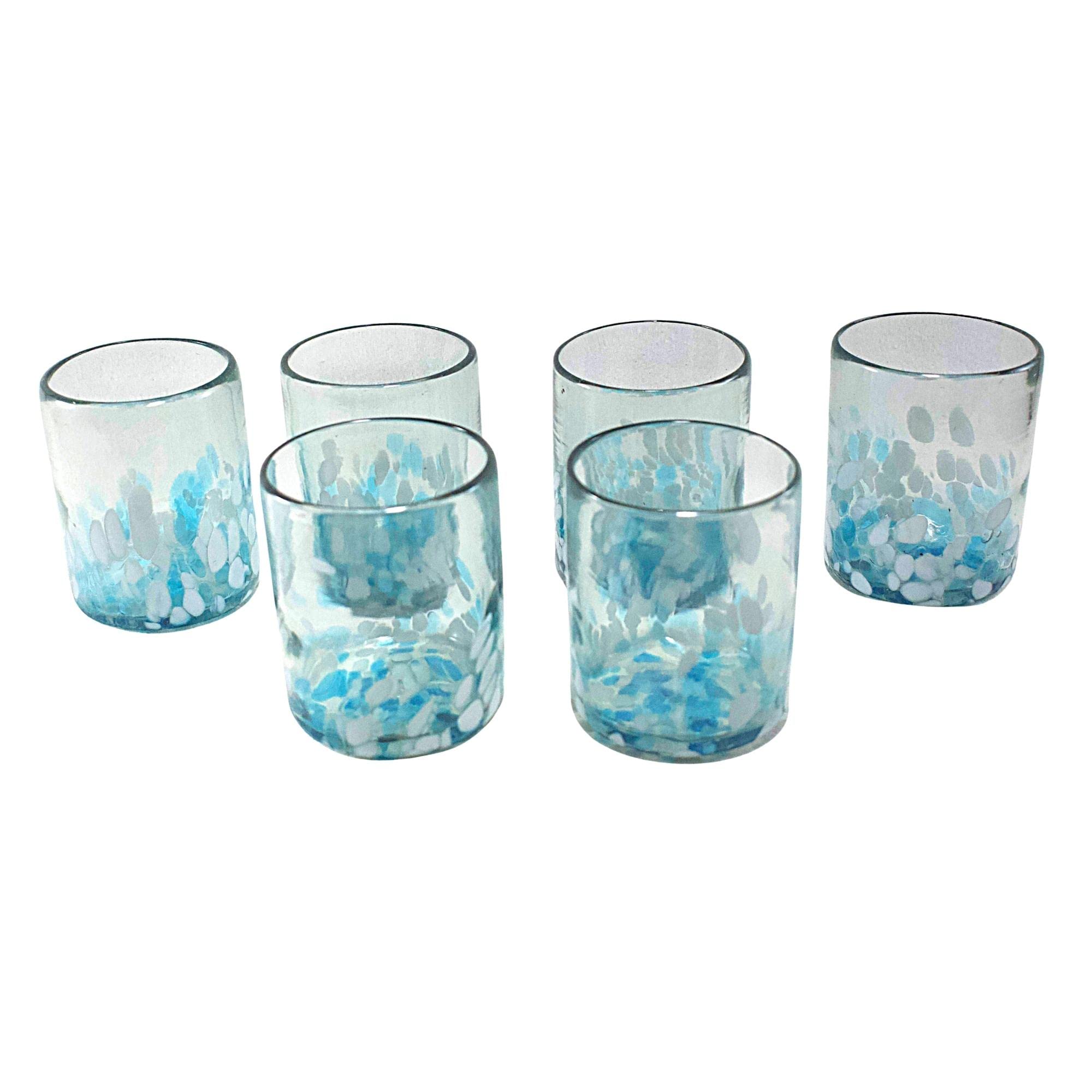 Hand Blown Drinking Glasses Artisan Crafted from Mexico Set of 6 pieces (Sky Confetti, Old Fashioned 10 Oz.)