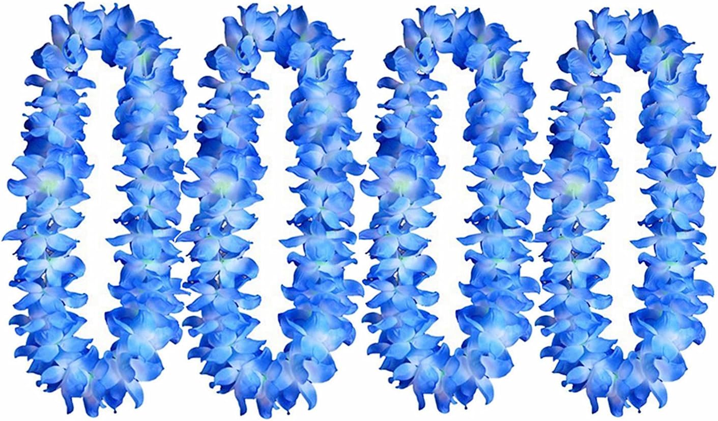 ALIMITOPIA Hawaiian Hula Leis Dance Wreath Garland Artificial Flowers Fabric Neck Loop for Luau Party Costumes (Blue;4pcs)