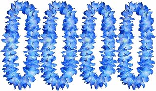 ALIMITOPIA Hawaiian Hula Leis Dance Wreath Garland Artificial Flowers Fabric Neck Loop for Luau Party Costumes (Blue;4pcs)