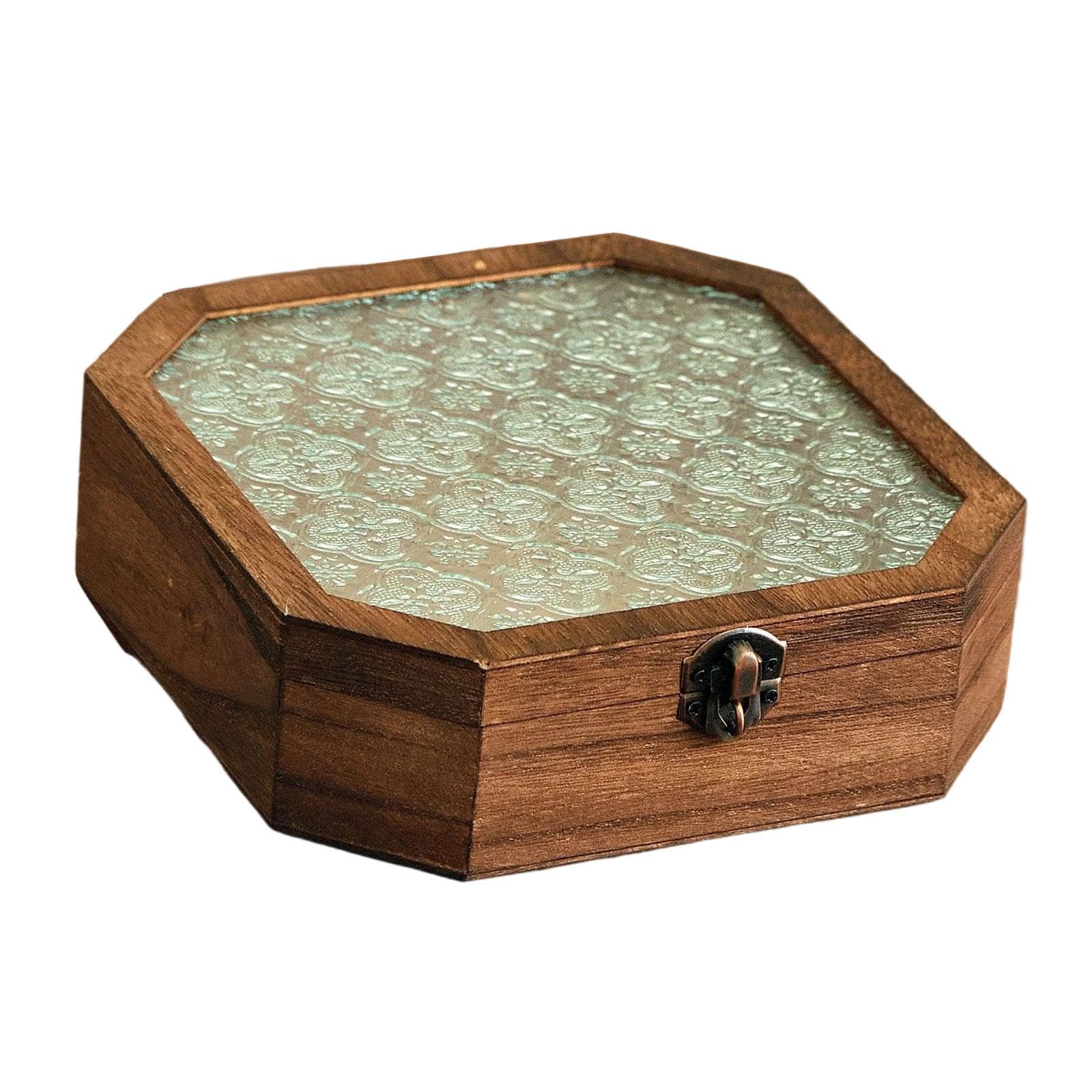 Coffret de rangement en bois pour bijoux 20x20cm avec couvercle en verre