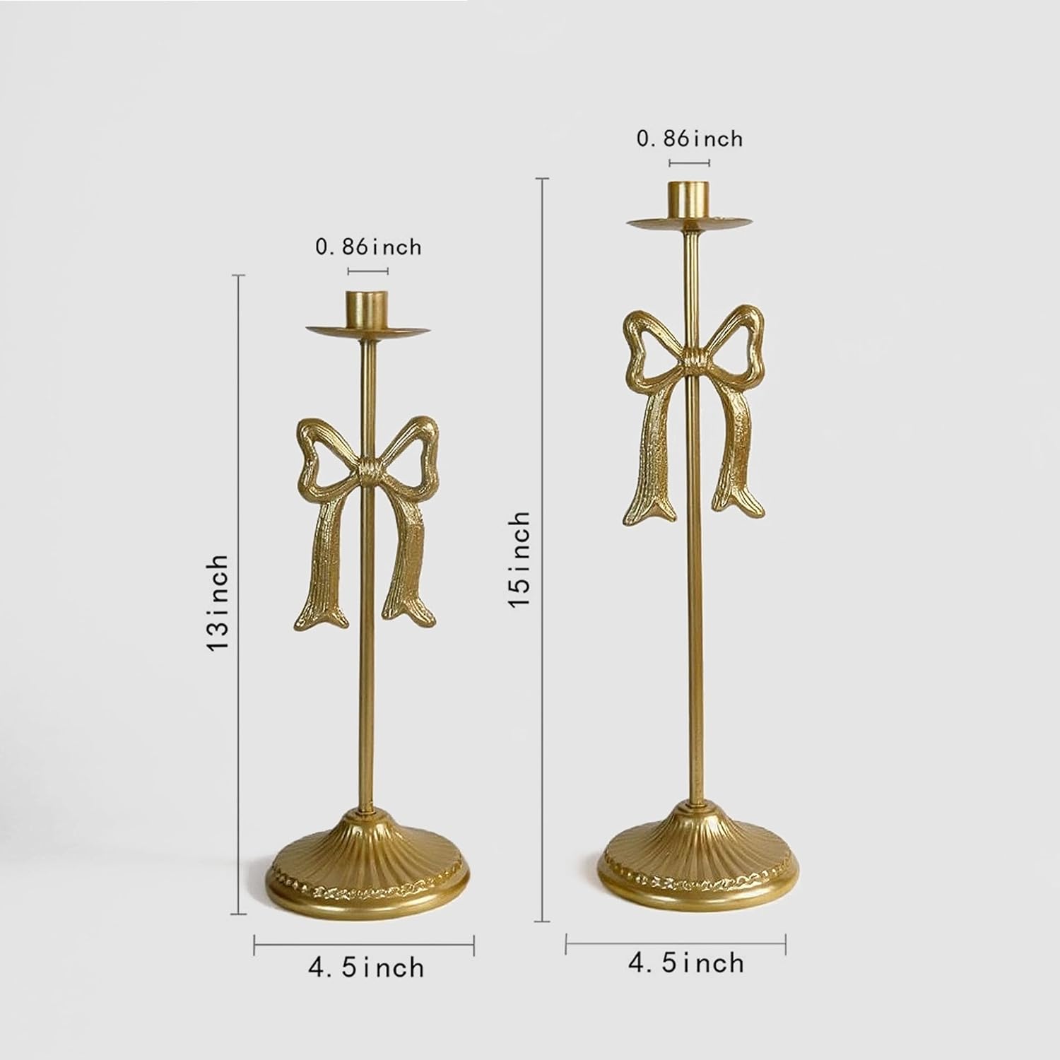 Bow Taper Candle Holders, Set of 2 Candle Stick Holders Set, Modern Decorative Centerpiece for Table Mantel Wedding Housewarming Gift (Vintage Gold)