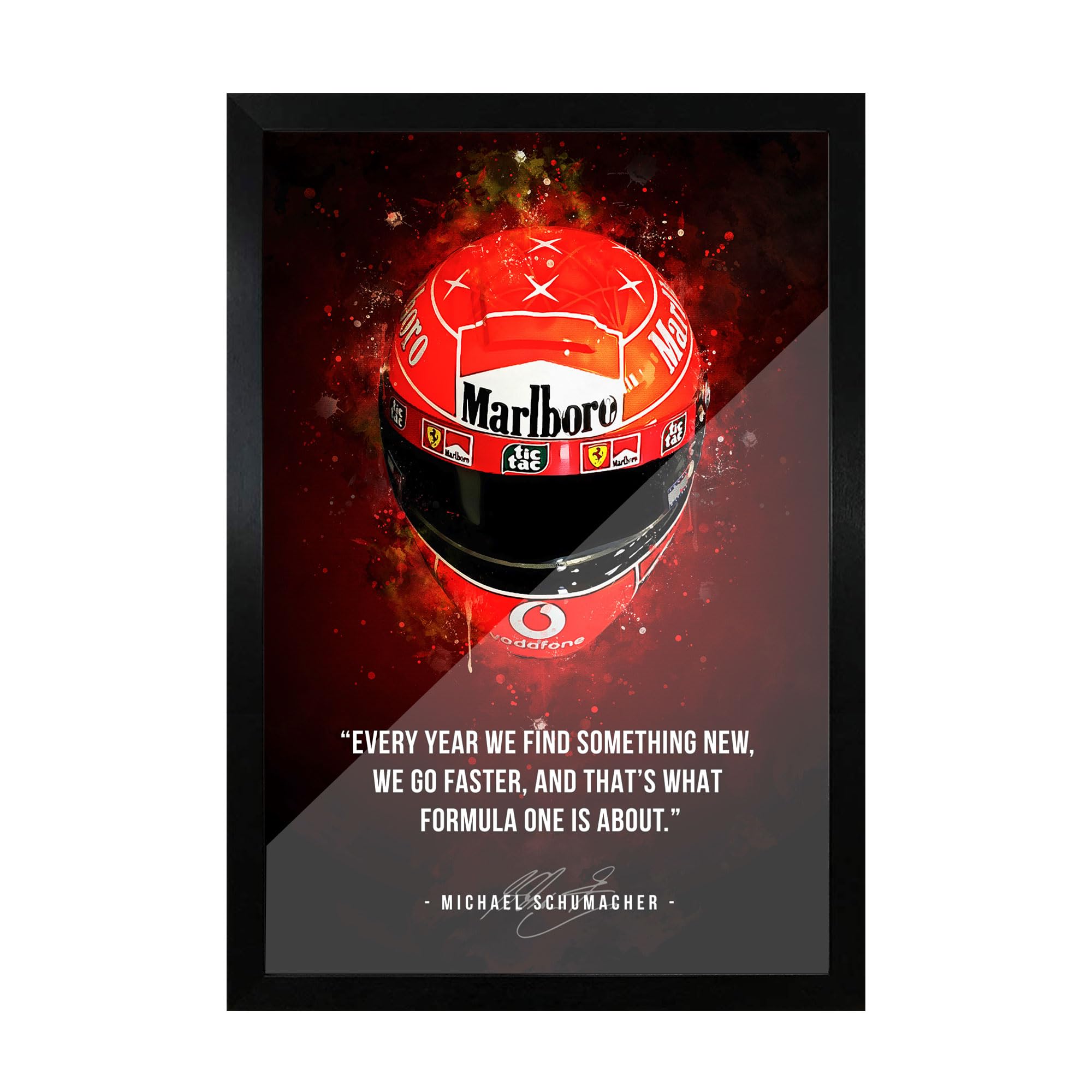 FRAMEO STORE Michael Schumacher Helmet Art Glass Frame, Michael Schumacher Quote wall art framed poster (A3 size - 12 X 18 Inches)