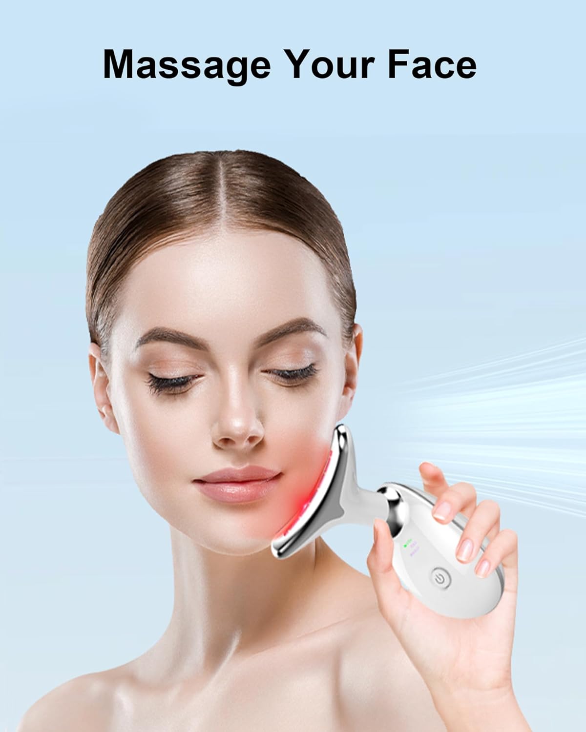 Woman using the KEESON Face Massager on her cheek